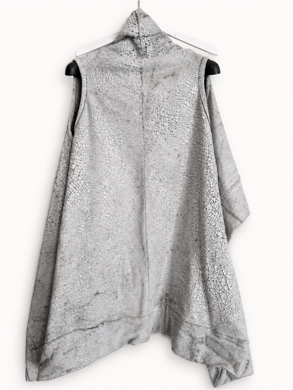 Rick Owens NWT Cracked Leather Cape Vest Grey Size M Authentic $1485 Rare Unisex - Picture 4 of 16